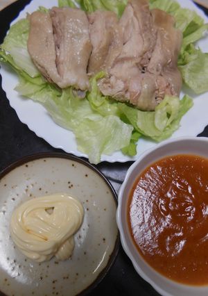 茹で鶏の辛子味噌とマヨネーズ添え-レシピのメイン写真