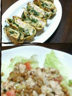 一鍋で2品!鶏ひき肉の玉子焼きとサラダ-レシピのメイン写真
