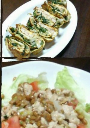 一鍋で2品！鶏ひき肉の玉子焼きとサラダ-レシピのメイン写真