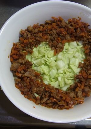 うちの夕飯　簡単*いろどりそぼろ丼*-レシピのメイン写真
