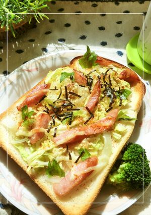 春キャベ×新玉×ハムの和トースト-レシピのメイン写真