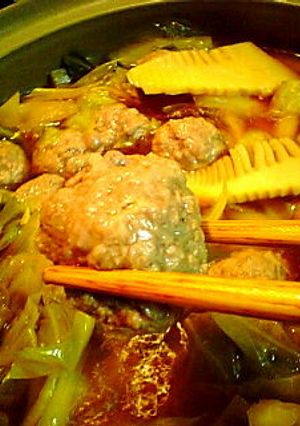 筍たっぷり!たけのこ入り肉団子の春の鍋-レシピのメイン写真
