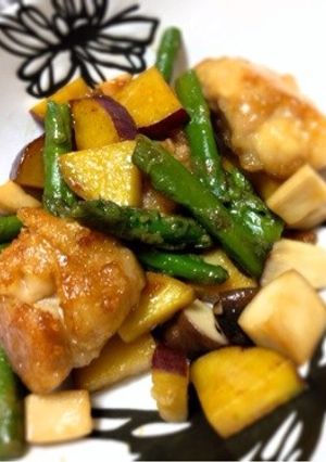 鶏肉・アスパラ・さつま芋の甘辛炒め-レシピのメイン写真