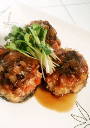 椎茸の肉詰め✽玉葱ダレで-レシピのメイン写真