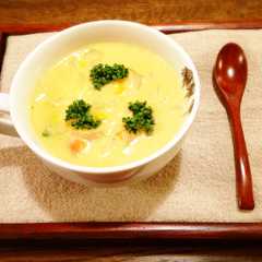 รูปของ 缶詰めコーンで食べるコーンスープ
