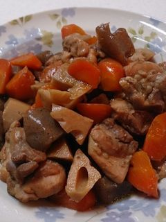 鶏肉☆蓮根☆蒟蒻☆人参の炒め煮-レシピのメイン写真