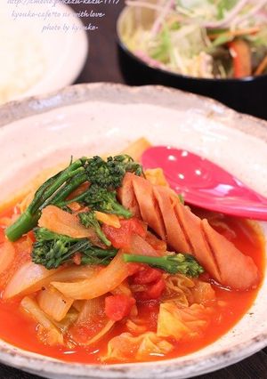 カフェ風春キャベツと菜の花のトマト煮込み-レシピのメイン写真