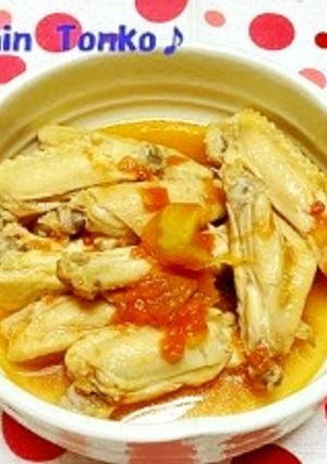 鶏手羽中のめんトマ煮-レシピのメイン写真