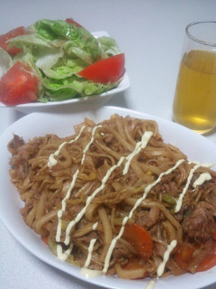野菜たっぷりうどん焼きそば【自炊4食目】-レシピのメイン写真