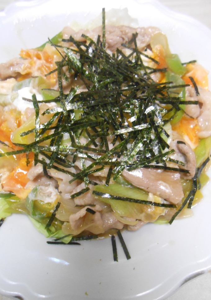 豚ばら肉と長ねぎの卵とじ・きざみのりのせ-レシピのメイン写真