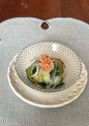 糸寒天入り酢の物にエビちりめんものせて-レシピのメイン写真