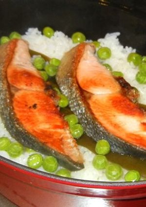 STAUBで♪塩鮭と青豆の炊込御飯-レシピのメイン写真