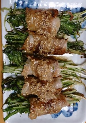 水菜の豚バラ巻き(ごまだれかけ)-レシピのメイン写真