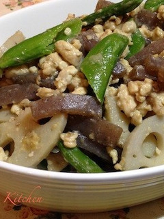蓮根とスナップえんどうの味噌炒め-レシピのメイン写真