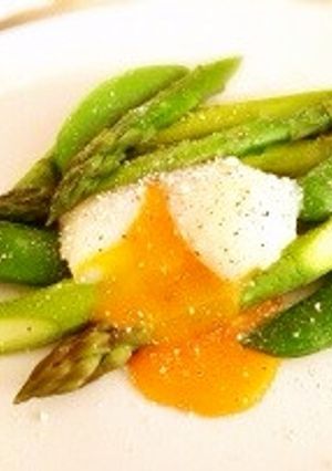 ☆アスパラとスナップエンドウの温玉添え☆-レシピのメイン写真