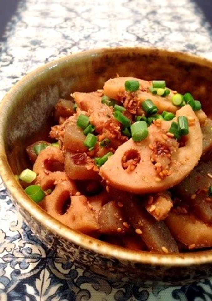 即席メニュー☆蓮根と蒟蒻の麺つゆ煮-レシピのメイン写真