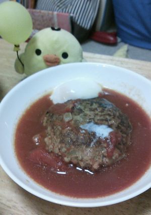 絶品♪温タマのっけトマトバーグ-レシピのメイン写真