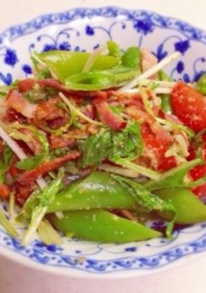 ベーコンとスナップエンドウの水菜サラダ☻-レシピのメイン写真