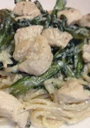 春菊と鶏むね肉の豆腐クリーム和えパスタ-レシピのメイン写真