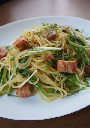 ★缶つま厚切りベーコン★と水菜のパスタ-レシピのメイン写真