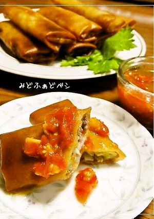 セロリと牛肉の春巻き✿爽やかトマトドレ-レシピのメイン写真