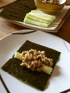 ブロ茎と納豆の栄養いっぱいつまみ海苔巻き-レシピのメイン写真
