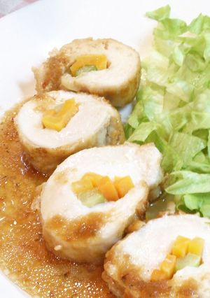 鶏胸肉で！野菜まきまき☆チキンロール-レシピのメイン写真