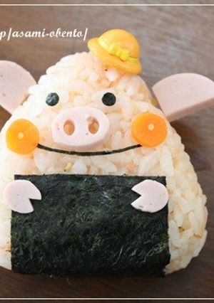簡単キャラ弁＊三角おにぎりのブタさん♪-レシピのメイン写真