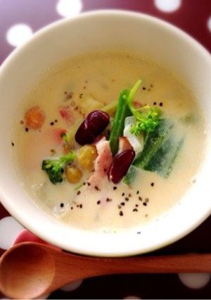 簡単*ミックスビーンズと野菜の豆乳スープ-レシピのメイン写真