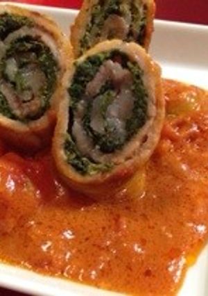 よもぎの豚肉ロールトマトソース煮-レシピのメイン写真
