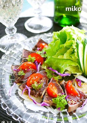 鮪や鰹・牛肉タタキでサラダカルパッチョ-レシピのメイン写真