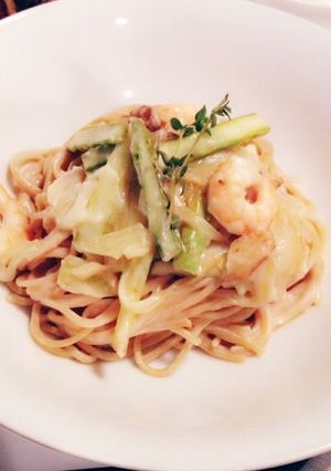 エビとアスパラのホワイトパスタ♡-レシピのメイン写真