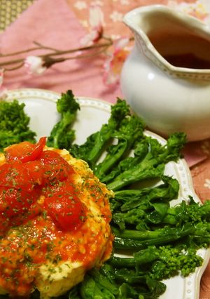 かけトマ♡菜の花のふわふわタマゴのせ-レシピのメイン写真