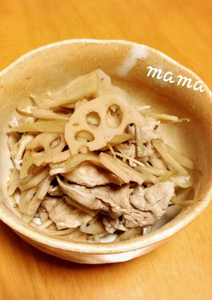 簡単、豚小間とレンコン＆ごぼうの煮物-レシピのメイン写真