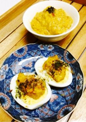茹で卵の前菜♪かぼちゃディップ乗せ-レシピのメイン写真