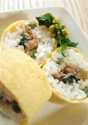 グリンピースもち麦ご飯と生姜焼き肉巻き物-レシピのメイン写真