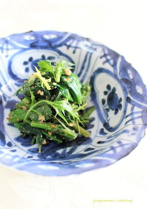 ゆでた法蓮草・春菊と生の水菜の和え物-レシピのメイン写真