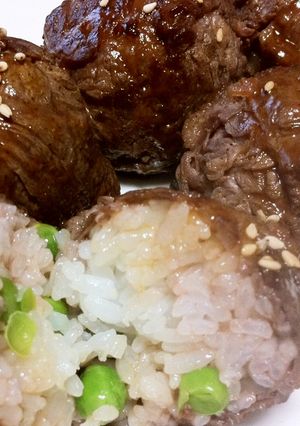肉巻き☆豆ごはん-レシピのメイン写真