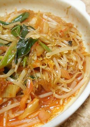 レンジで簡単♪豚キムチチャプチェ　どすぇ-レシピのメイン写真