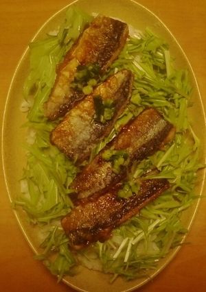 簡単・野菜たっぷり☆サンマの蒲焼き丼-レシピのメイン写真