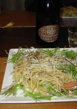 ゴボウと鶏ひき肉のパスタごま油＆チーズ-レシピのメイン写真