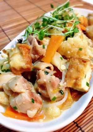 ピリ辛ねぎ味噌味♪鶏肉と厚揚げの炒め物-レシピのメイン写真