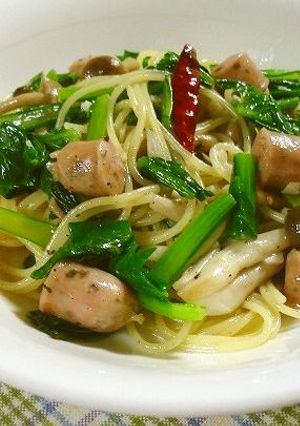 小松菜とソーセージのペペロンチーノパスタ-レシピのメイン写真