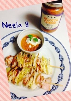 春キャベツとスモークチキンの洋風焼き鳥-レシピのメイン写真