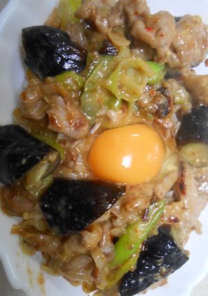 豚小間肉と茄子の味噌炒め、のせご飯-レシピのメイン写真