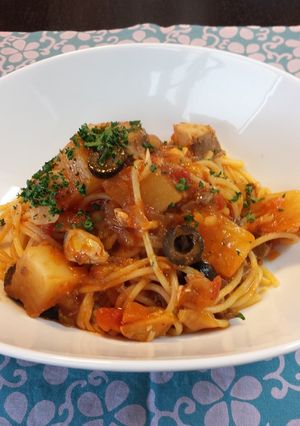 【石橋】ブリと大根のピリ辛トマトパスタ!-レシピのメイン写真