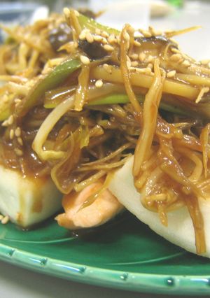 サーモンとはんぺんの重ね焼き野菜のせ-レシピのメイン写真