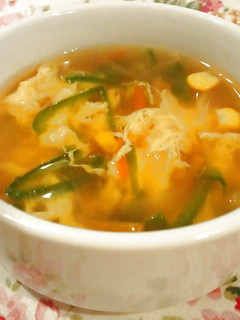 簡単ピーマンとふわふわ卵の中華野菜スープ-レシピのメイン写真