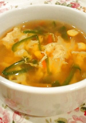 簡単ピーマンとふわふわ卵の中華野菜スープ-レシピのメイン写真