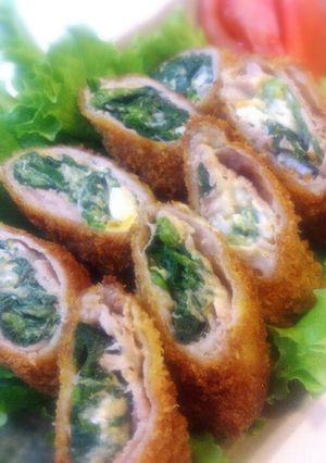 ほうれん草ｻﾗﾀﾞin豚肉巻きフライ-レシピのメイン写真